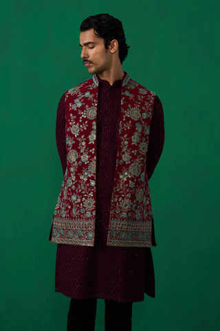 GULAB WINE KURTA JACKET SET