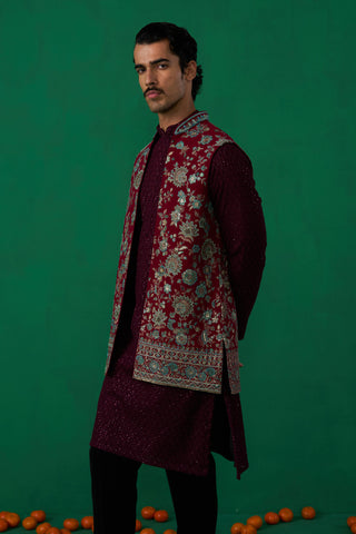 GULAB WINE KURTA JACKET SET