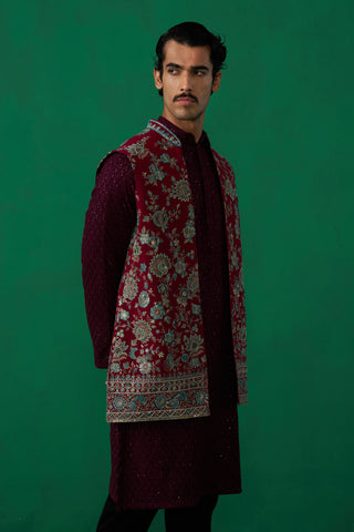 GULAB WINE KURTA JACKET SET