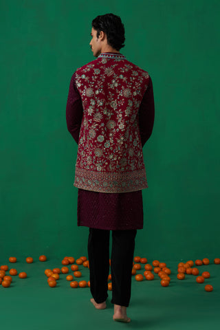 GULAB WINE KURTA JACKET SET