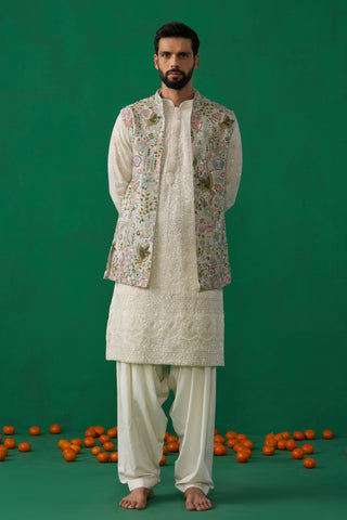 PHOOLPANKH SKYBLUE KURTA JACKET PATIYALA SET