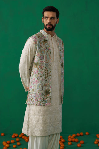 PHOOLPANKH SKYBLUE KURTA JACKET PATIYALA SET