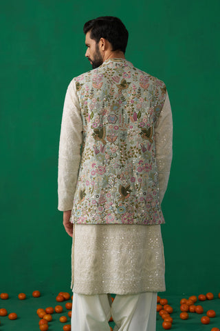 MAVERIC MAAZ IN PHOOLPANKH SKYBLUE KURTA JACKET PATIYALA SET