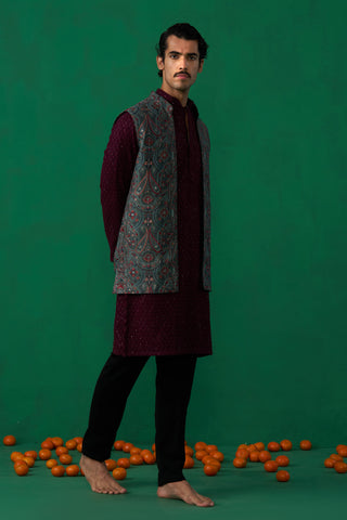 KASHMIRI MEHNDI KURTA JACKET SET