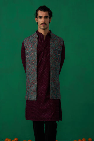 KASHMIRI MEHNDI KURTA JACKET SET
