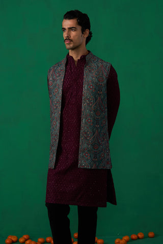 KASHMIRI MEHNDI KURTA JACKET SET