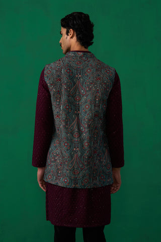 KASHMIRI MEHNDI KURTA JACKET SET