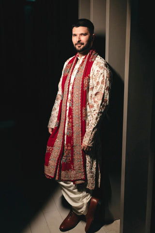 Mikhael Kantroo in Noor Ivory Kurta Set with Patiyala and Dupatta