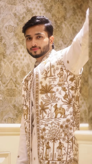 Nabeel Khan in Aatif Pichwai Ivory Kurta Jacket Set