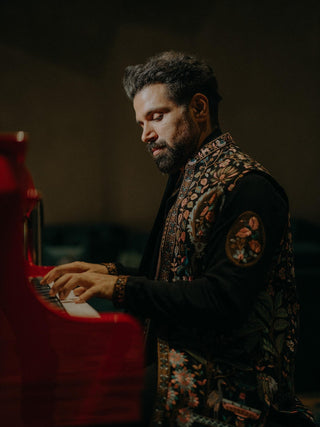 Rithvikk Dhanjani in Dawar Black Kurta Jacket Set