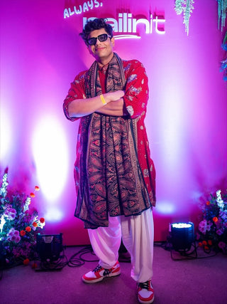 Tanmay Bhat in PICHWAI RED DHOTI KURTA SET