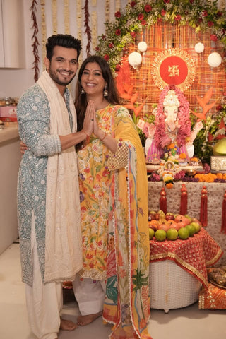 Arjun Bijlani in Jahan Blue Kurta Set with Patiyala and Dupatta