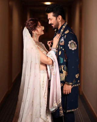 Abhinav Shukla in Maahir Cocktail Navy Blue Kurta Jacket Set