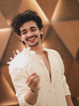 Vishal Pandey in Arham Cream Kurta Set