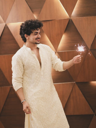 Vishal Pandey in Arham Cream Kurta Set