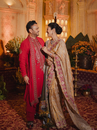 Parthiv Gohil IN ARABIC RED KURTA SET