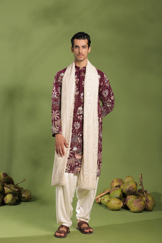 Vidyut Wine Kurta Patiyala Set with Dupatta