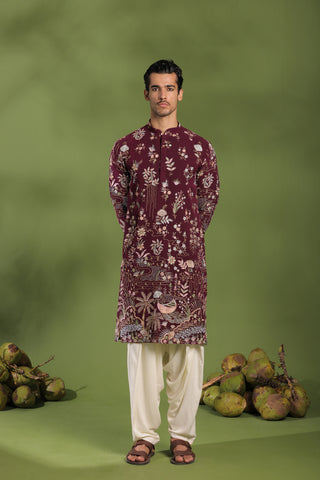 Vidyut Wine Kurta Patiyala Set with Dupatta