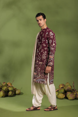 Vidyut Wine Kurta Patiyala Set with Dupatta