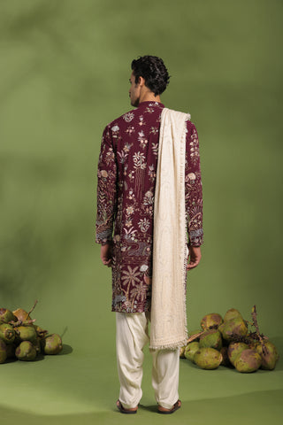 Vidyut Wine Kurta Patiyala Set with Dupatta