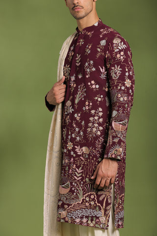 Vidyut Wine Kurta Patiyala Set with Dupatta