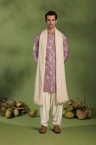 Amar Mauve purple Front open Kurta patiyala set with dupatta