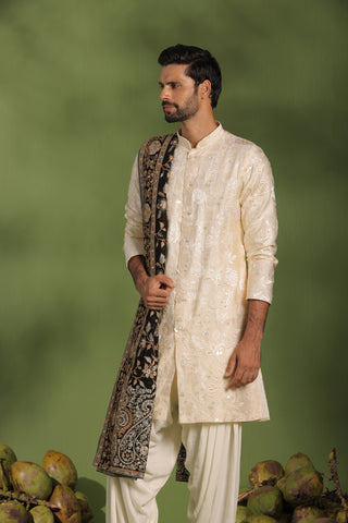 Kaustubh Cream Front Open Kurta patiyala set with dupatta