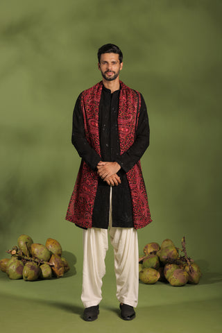 Agni Black Front Open Kurta patiyala set with dupatta