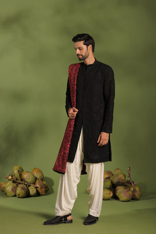 Agni Black Front Open Kurta patiyala set with dupatta