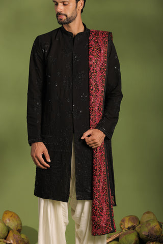 Agni Black Front Open Kurta patiyala set with dupatta