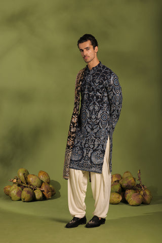 Kavishan Navy Blue Kurta patiyala set with dupatta