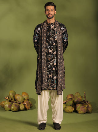 Adhiraj Black Kurta patiyala set with dupatta