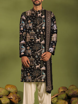 Adhiraj Black Kurta patiyala set with dupatta