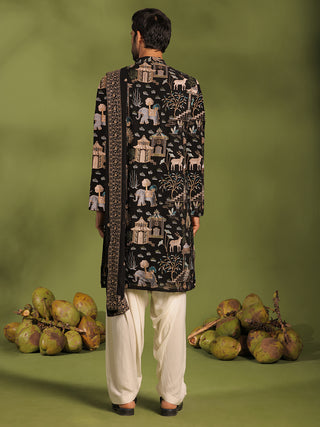 Adhiraj Black Kurta patiyala set with dupatta