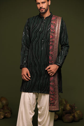 Vaidya Bottle Green Kurta patiyala set with dupatta