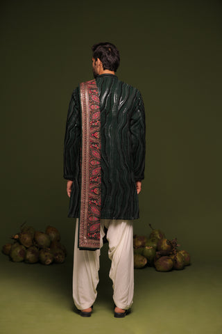 Vaidya Bottle Green Kurta patiyala set with dupatta