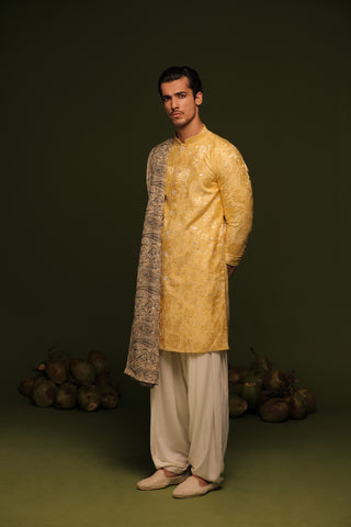 Abhinandan Haldi Front Open Kurta patiyala set with dupatta