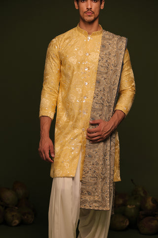 Abhinandan Haldi Front Open Kurta patiyala set with dupatta