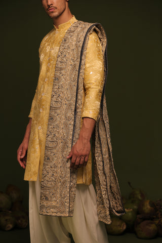 Abhinandan Haldi Front Open Kurta patiyala set with dupatta