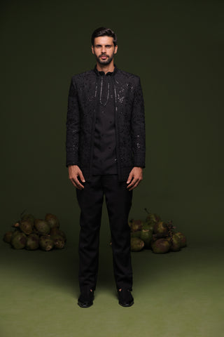 Soma Black Jodhpuri set with short kurta and trouser