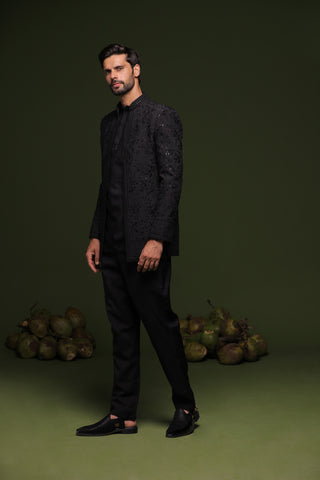 Soma Black Jodhpuri set with short kurta and trouser