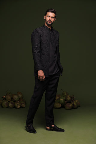 Soma Black Jodhpuri set with short kurta and trouser