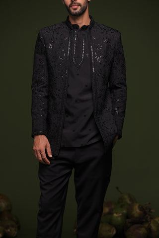 Soma Black Jodhpuri set with short kurta and trouser