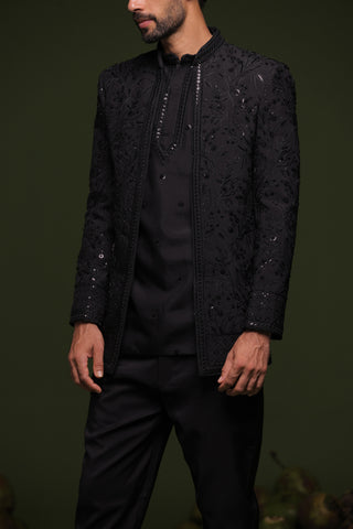 Soma Black Jodhpuri set with short kurta and trouser