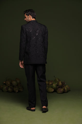 Soma Black Jodhpuri set with short kurta and trouser