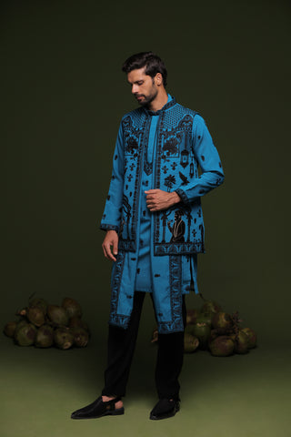 Vasu Persian Blue Jacket kurta set with Dupatta