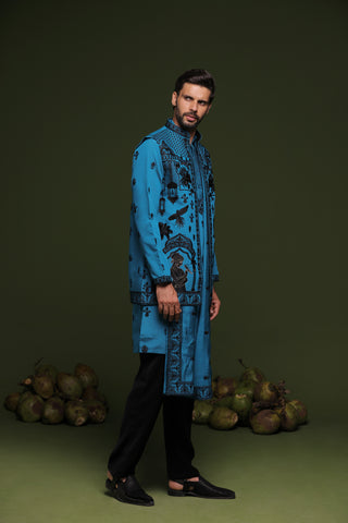 Vasu Persian Blue Jacket kurta set with Dupatta