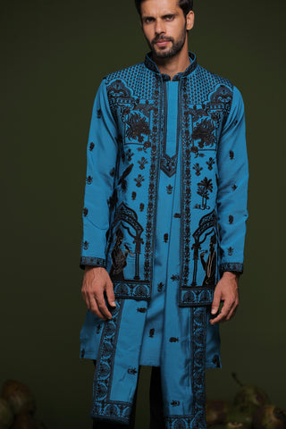 Vasu Persian Blue Jacket kurta set with Dupatta