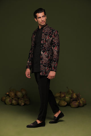 Rajas Dark navy blue Jodhpuri set with shirt and trouser