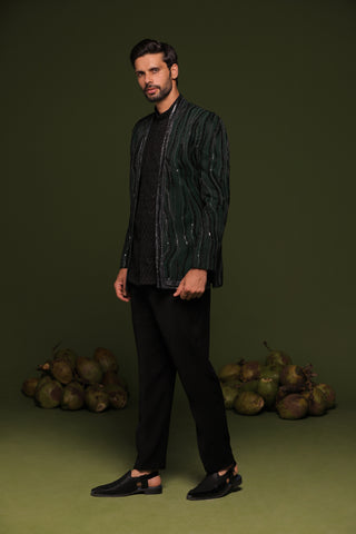 Amantra Bottle Green Jodhpuri set with shirt and trouser